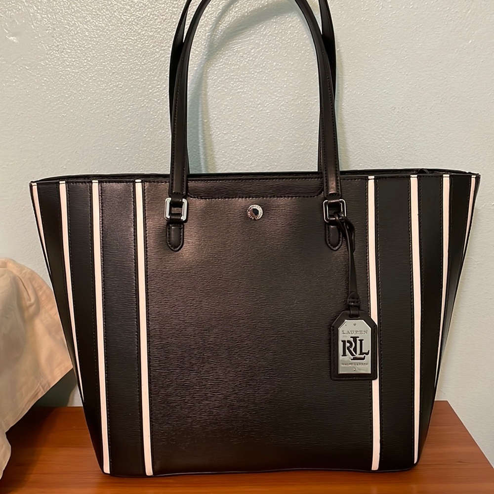 Lauren Ralph Lauren Newbury Halee Tote Med / Black/Vanilla NWT